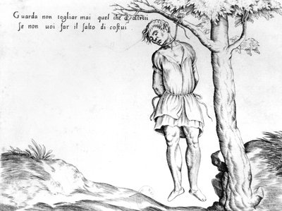 Hombre ahorcado de un árbol de Italian School